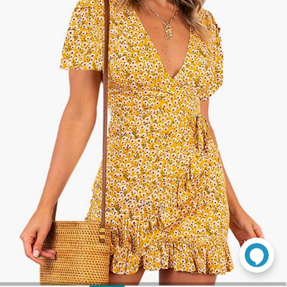 Sexy and Flirty Yellow Foral Romper Dress